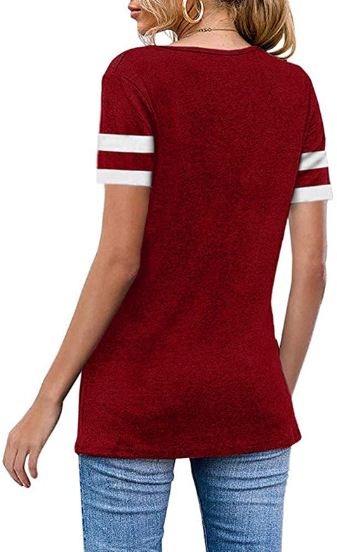 Womens Summer Tops V Neck T Shirts Loose Fit Casual Tunic Shirts