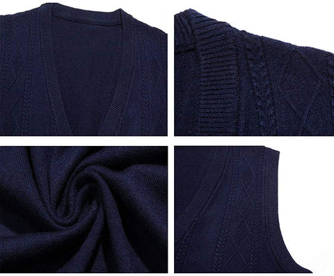 Men's Buttons Down Vests Sweaters- V Neck Casual Slim Fit Wool Sweaters