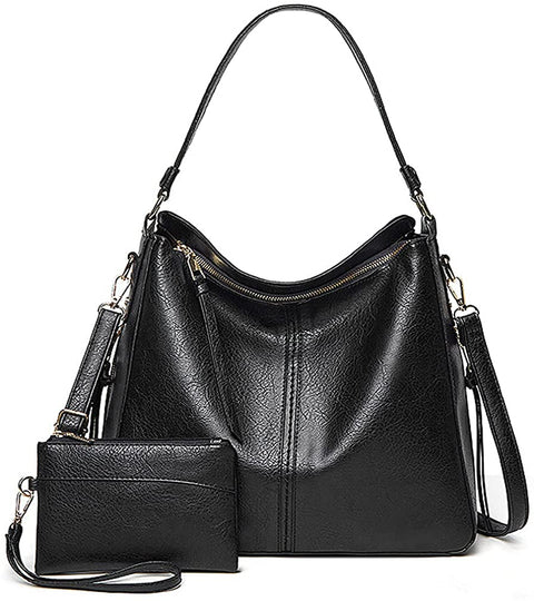 Meobvg Leather Hobo Bag Women Handbags and Purses Large Tote Shoulder Crossbody Bags Set 2pcs