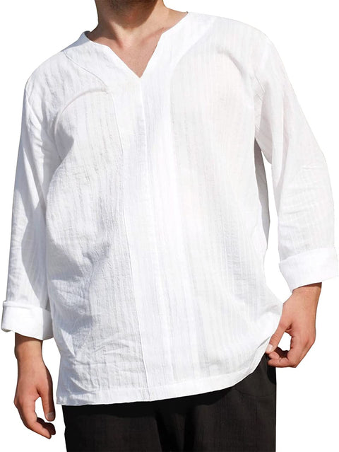 Mens V Neck T Shirts Cotton Linen Loose Fit Long Sleeve Solid Beach Yoga Tops Shirts