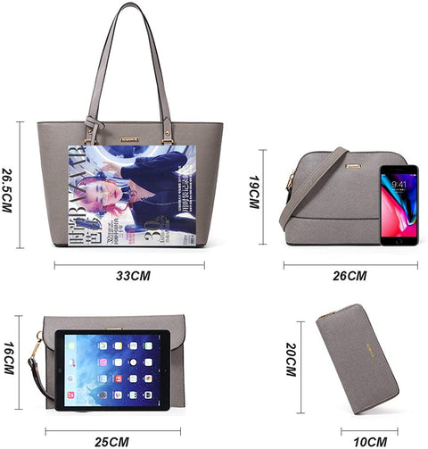 Women Fashion Handbags Wallet Tote Bag Shoulder Bag Top Handle Satchel Purse Set 4pcs