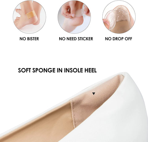 mysoft Women's Pointed Toe Ballet Flats Slip On Dress Shoes with Comfort Heel Protection White