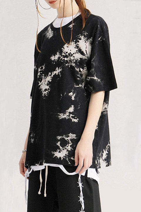 Women's Cool Summer Short Sleeve T-Shirt Fashion Black Tie Dye Top Blouse Shirts
