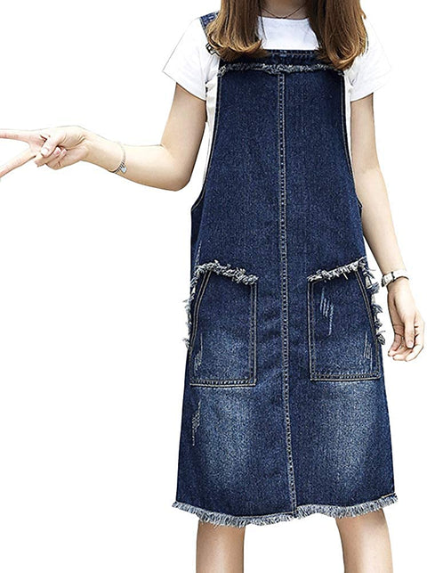 Women's Casual Denim Overalls Dress Ripped Adjustable Strap Skirt Plus Size