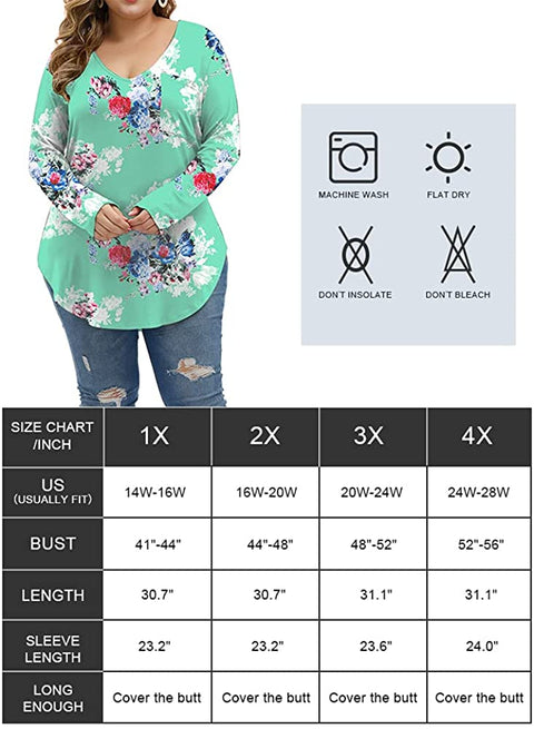Plus Size Long Sleeve Tops for Women Floral Sexy Work Casual Womens Fall Tee Shirts