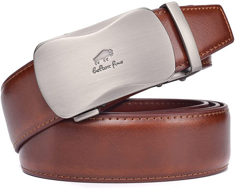 Men Belts Leather Male Slide Ratchet Work Dress Strap w Interchangeable Buckle Beltox （46"-56" Waist Adjustable，Brown NT）