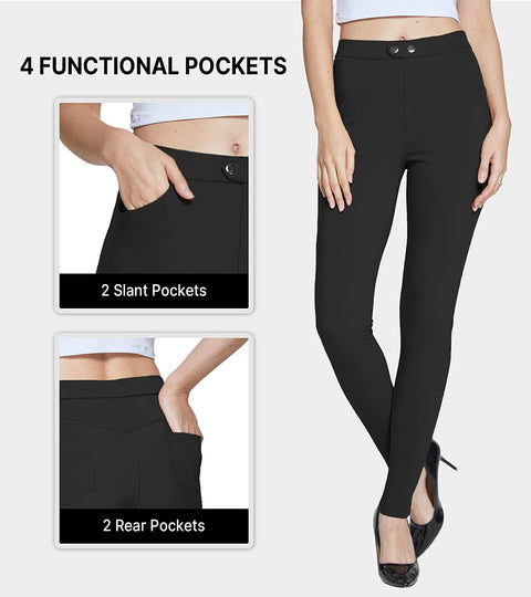 Women's Dress Pants Skinny Stretch Pull On Jeggings Casual Work Office Business Leggings Slim with Pockets