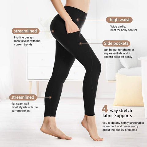 Women's Yoga Pants Leggings Elastic High Waist Plus Size Pants with 2 Pockets