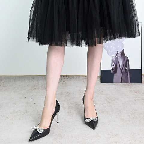 FSJ Women Fashion Pointed Toe Studded Classic Stiletto High Heel Dress Slip on Pumps Cute Buckle Wedding Party Shoes with Rhinestone Size 4-15 US