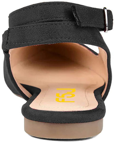 FSJ Women Trendy Pointed Toe Ballet Flats Ankle Strap Buckle Low Heels Backless Pumps Slip On Comfort Casual Walking Shoes Size 4-15 US