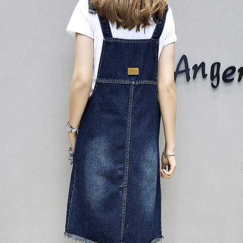 Women's Casual Denim Overalls Dress Ripped Adjustable Strap Skirt Plus Size