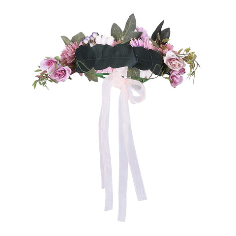 Flower Halo Crown Floral Headpiece - AWAYTR Bohemia Flower Headband Hair Wreath Garland for Women (dark pink)