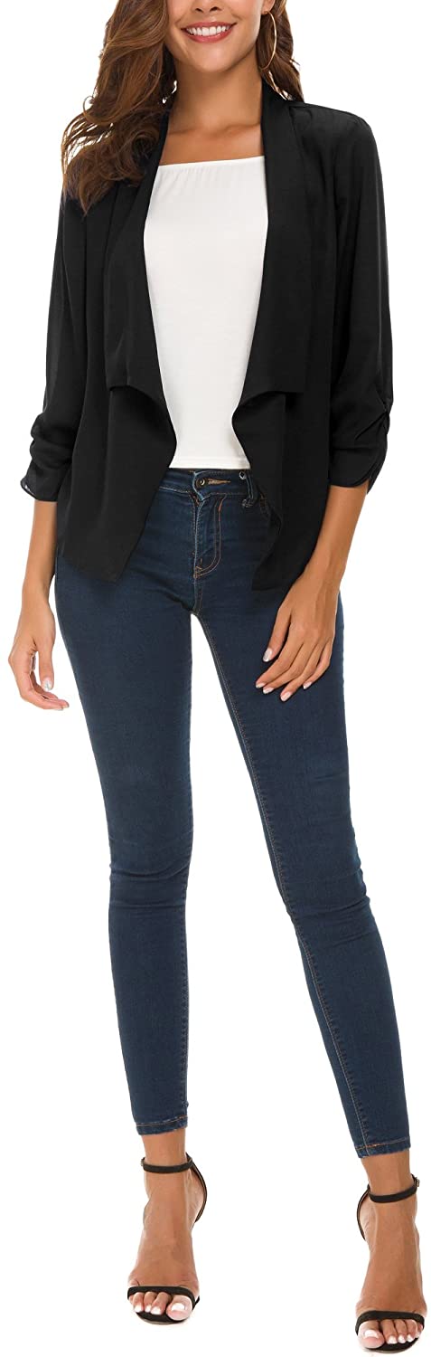 Women's Ruched Sleeve Lightweight Thin Chiffon Blazer