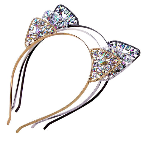 AWAYTR 3PC - Crystal Cat Ears Hair Hoop Headband for Women Girls Cats Ears Hairband Headwear Hair Accessories Christmas Gift (Floral)