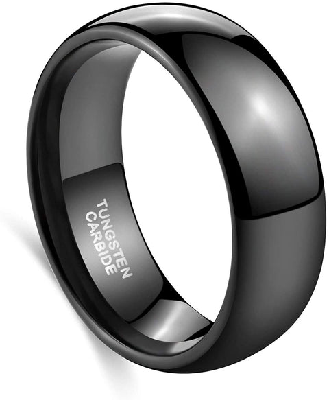 TRUMIUM 2mm 4mm 6mm 8mm Black Tungsten Ring for Men Women Wedding Band Domed High Polish Comfort Fit 4-15