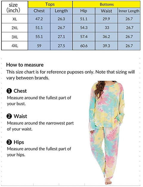 Plus Size Pajama Set Pants Women Tie Dye Long Sleeve Shirts Nightwear Sleep & Lounge Pjs