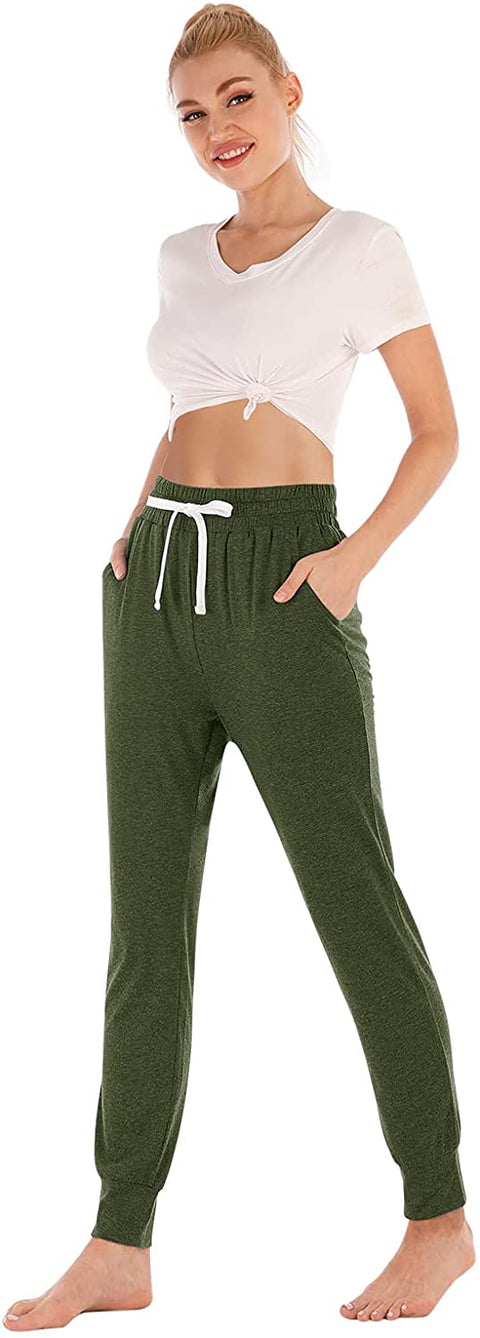 Yoga Pants with Pockets for Women Drawstring High Waisted Pants Loose Workout Joggers Pants Army Green X-Large