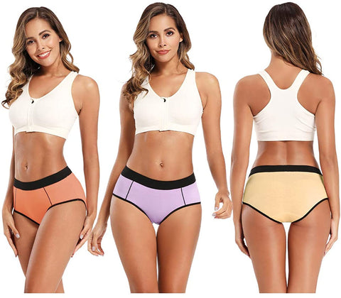 POKARLA Women's Cotton Stretch Underwear Ladies Mid-high Waisted Briefs Panties 5-Pack