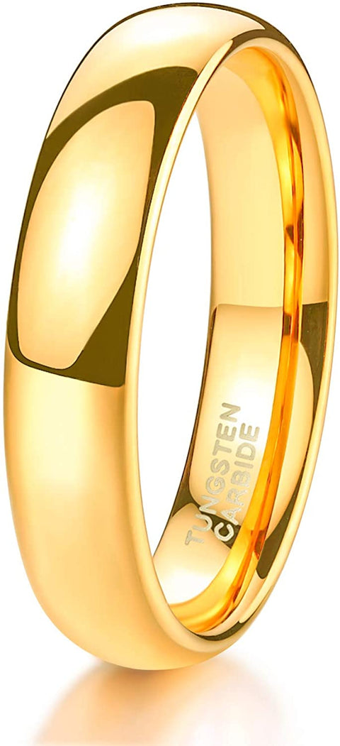 TRUMIUM 4mm Tungsten Wedding Band Ring for Men Women Gold Plated Domed High Polished Comfort Fit 6