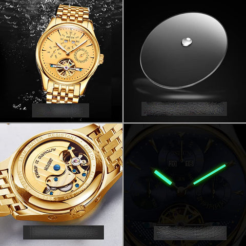 Gold Mens Mechanical Watch Gifts Set