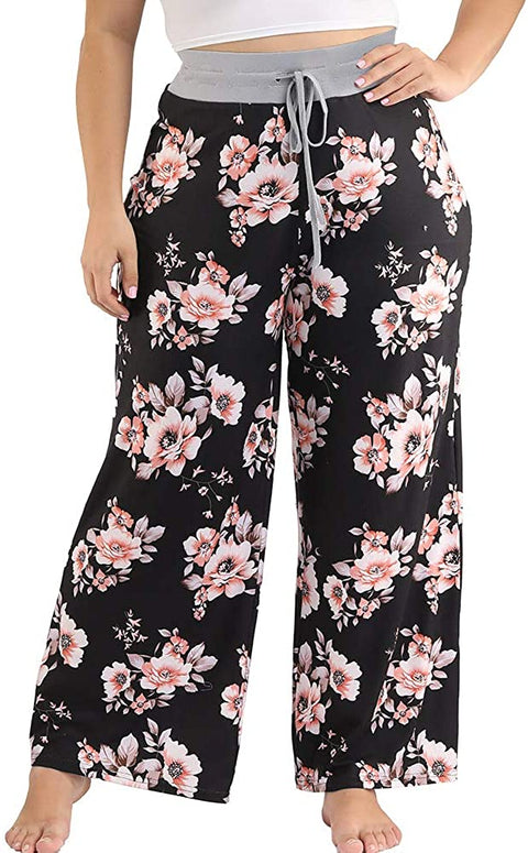 Plus Size Pajama Pants for Women Casual Drawstring Palazzo Sleep Lounge Pants Loose Fit
