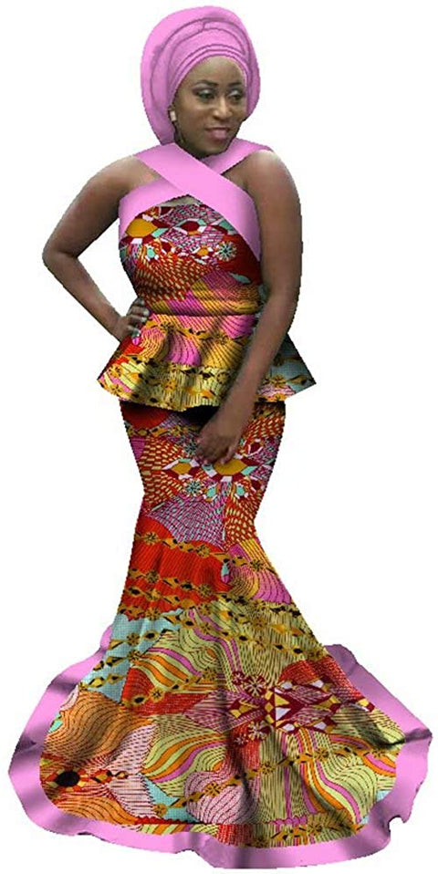 African Dresses for Women Camisole 3 Pieces Tops & Skirts & Headwrap Sets Ankara Wedding Dress Clothes Maxi Long Outfits