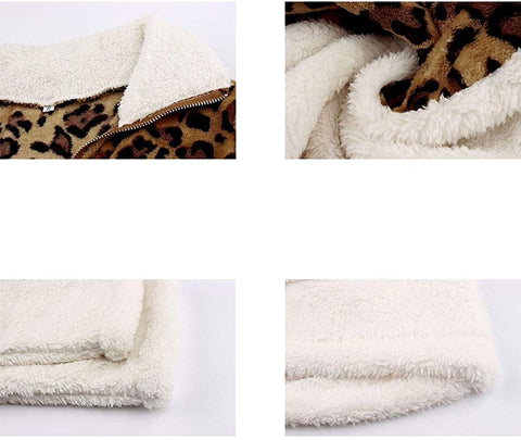 Women's Leopard Print Long Sleeve Pocket Sweatshirt Fuzzy Sweatshirt