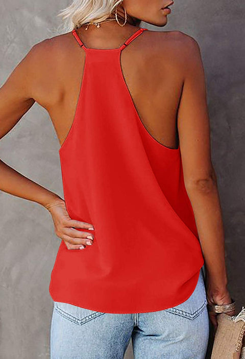 Womens Racerback Summer Camisole Tank Sleeveless Halter V Neck Casual Loose Solid Tops Orange Red