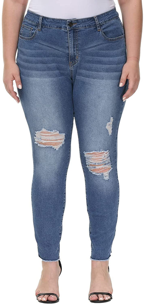 Womens Plus Size Jeans Stretch High Waisted Ripped Skinny Jeans Casual Distressed Jeggings with Pockets