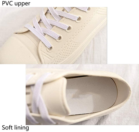 QZHIHE Women Rain Shoes Waterproof PU Sneaker Lace Up Rain Boots Canvas Shoes Csual