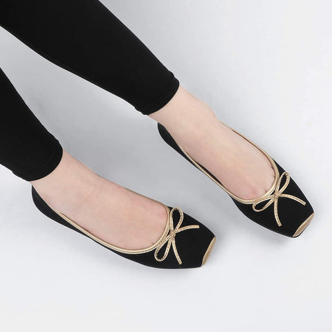 Heel The World Women's Ballet Flats Square Toe Ballerina Flat Shoes with Bow