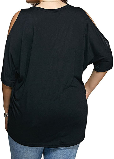 Women Plus Size Tops V Neck Short Sleeve Batwing Top Cold Shoulder T Shirt