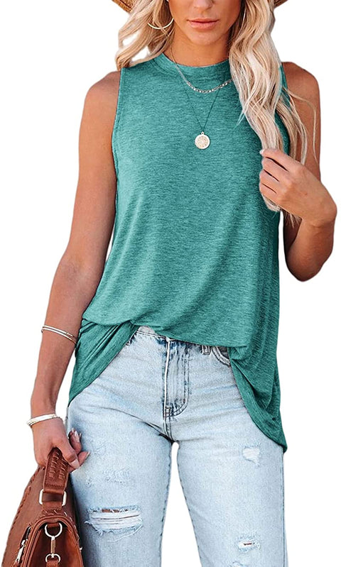 Women Sleeveless Knit Tank Top Casual High Neckline Vest Tunic with Back Zipper
