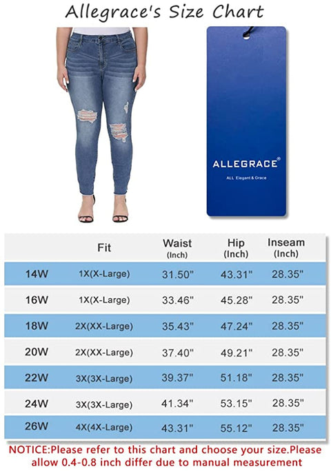 Womens Plus Size Jeans Stretch High Waisted Ripped Skinny Jeans Casual Distressed Jeggings with Pockets