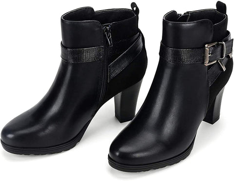 mysoft Women's Zipper Bootie Chunky Stacked Heel Ankle Boots Buckle Strap Ankle