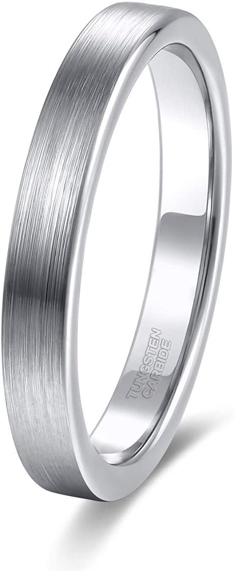 TRUMIUM 3mm 5mm Tungsten Rings for Women Mens Rose Gold/Silver Brushed Thin Engagement Wedding Band Comfort Fit Size 4-12