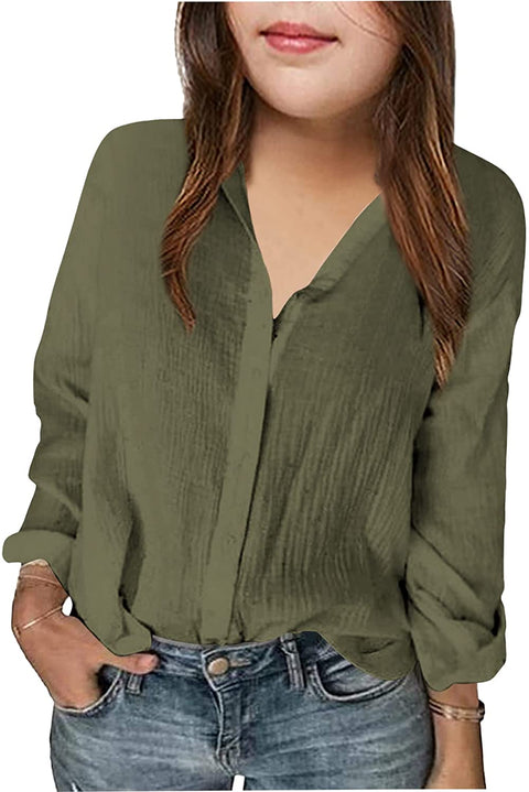 Girls Casual Long Sleeve Button Down Shirts Dress V Neck Tops Loose Soft Tunic Blouse