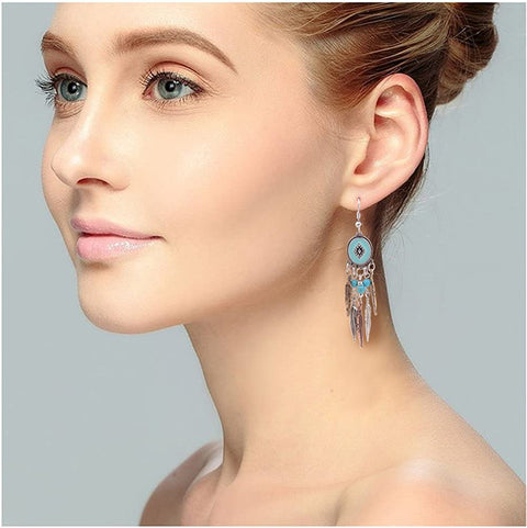 Ginasy Bohemia Spiral Drop Earrings Teardrop Simulated Turquoise Dangle Earrings Fashion Jewelry for Women Girls Valentines Day Gifts