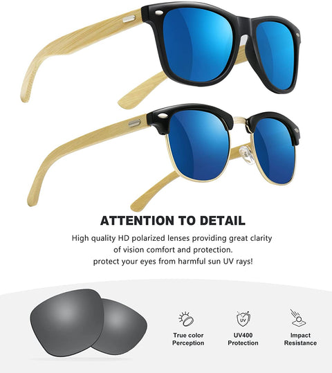 AWGSEE Polarized Wood Sunglasses For Men And Women Bamboo Wooden Frame Driving Sun Glasses 100% UV Protection