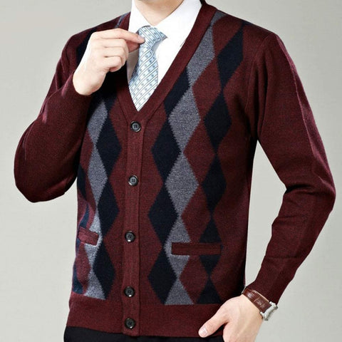 Men's Argyle V-Neck Cardigan Sweaters Casual Button Down Long Sleeve Sweater