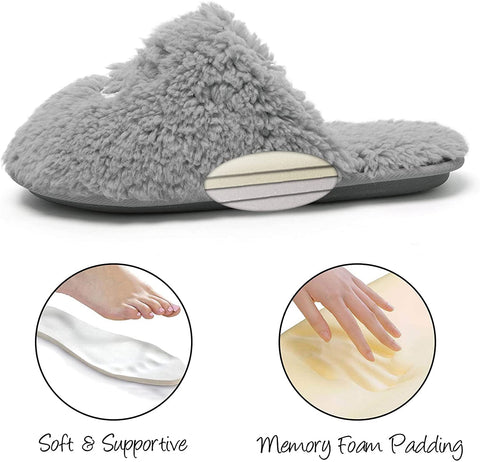Katliu Women's Plush Slipper with Memory Foam Lightweight Indoor House Slippers Cozy Fluff Bedroom Slippers Spa Slippers Closed Toe