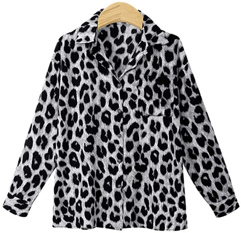 Women's Long Sleeve V Neck Button Down Blouses Fashion Leopard Print Shirts