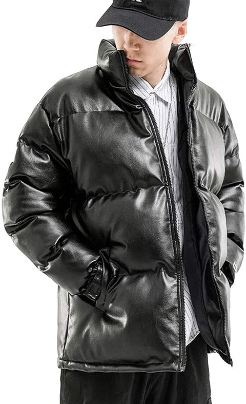 LINGMIN Men's Casual Stand Collar Padded Jacket Winter Cotton Quilted Thicken Outwear
