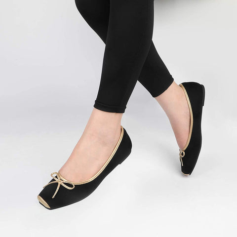 Heel The World Women's Ballet Flats Square Toe Ballerina Flat Shoes with Bow