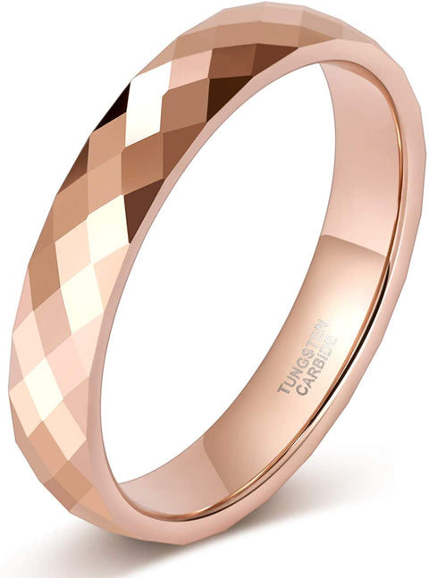 TRUMIUM 4MM Multi-Faceted Tungsten Wedding Rings Rose Gold/Black Engagement Band for Women Men Comfort Fit Size 4.5-12