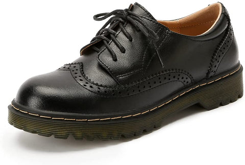 KANGFEINI Classic Formal Women's Lace-Up Dress Shoes Flat Retro Wingtip Oxfords