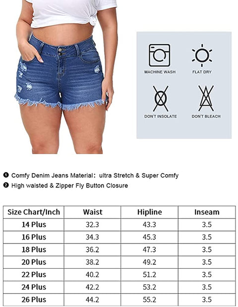 Sexy Plus Size Denim Shorts Women Distressed High Waist Shorts with Pockets Rayal Blue 26 Plus &Black Gray 26 Plus