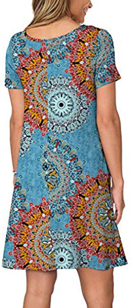 Women's Short Sleeve Swing Dress Sexy Summer Casual T-Shirt Dresses