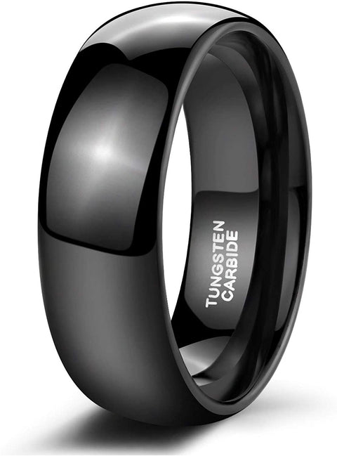 TRUMIUM 2mm 4mm 6mm 8mm Black Tungsten Ring for Men Women Wedding Band Domed High Polish Comfort Fit 4-15