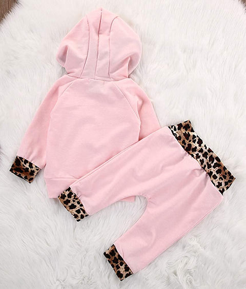 Baby Girls Newborn Clothing Sets Flowers Pink Leopard Long Sleeve Hoodie Tops Pants Outfit